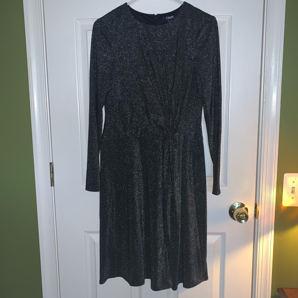 Chaps Sparkly Charcoal Knot Dress
